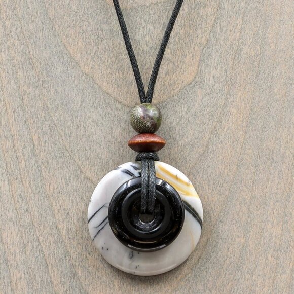 Artisan Jewelry - Picasso Jasper and Obsidian Pendant Necklace | Handmade